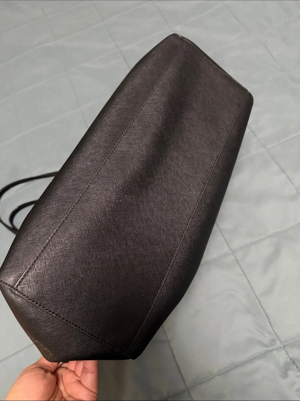 Tory Burch Black Saffiano Leather Shoulder Tote with Gold Logo